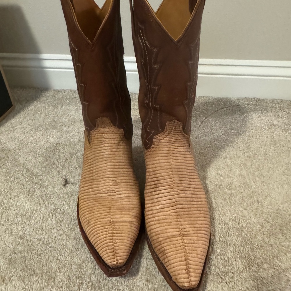 Tecovas Brown and Tan Cowboy Boots with Textured Leather